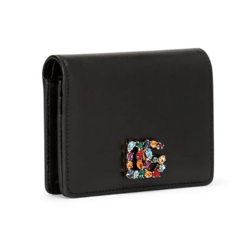Dolce & Gabbana Multicolor Stone DG Bi-Fold Leather Wallet Black - Picture 3 of 10